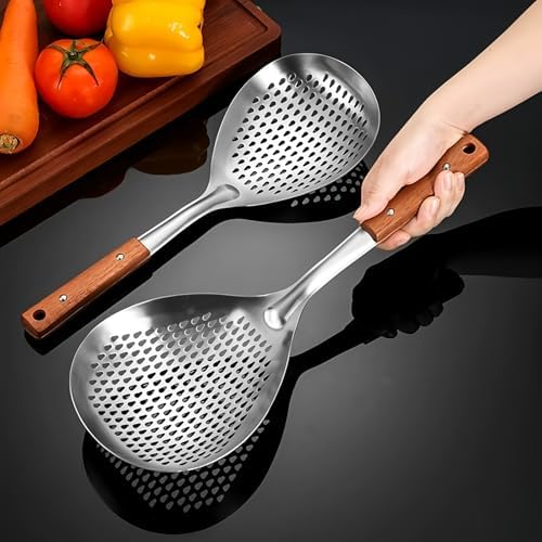 Stainless Steel Mesh Spider Strainer Wooden Handle On Pasta Noodle