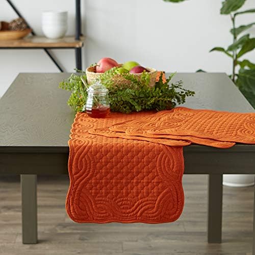 DII Quilted Farmhouse Collection Tabletop, Placemat Set, Pumpkin