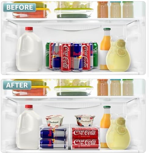 Sorbus Clear Skinny Can Organizer for Fridge, Stackable with Lids (2 Pack)