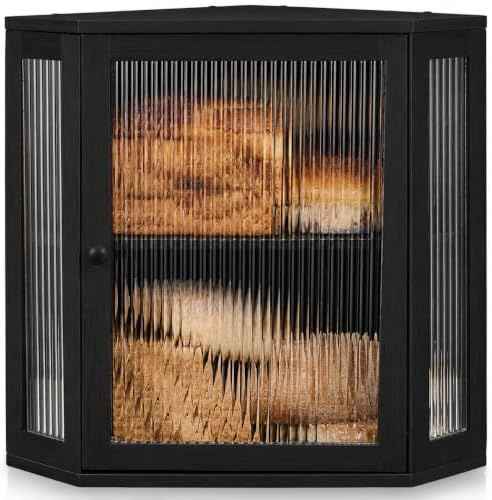 BRONYPRO Corner Bread Box for Kitchen Countertop, Extra Large 2-Tier Bamboo Bread Box with Adjustable Shelfr(Extra Large Black)