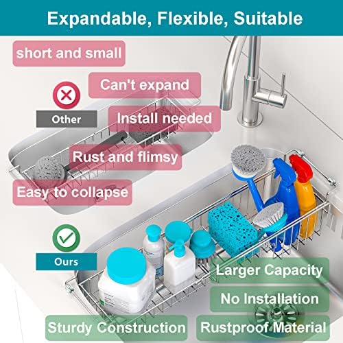Over-the-Sink Expandable Stainless Steel Caddy, 14.5-22 in