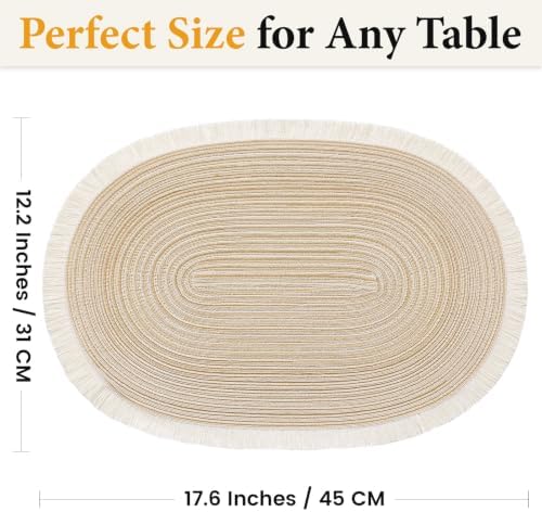 FAVE Boho Oval Woven Placemats Set of 6, Washable Table Mats with