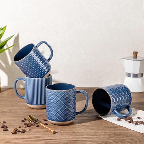 GBhome Coffee Mugs Set of 4, 16 oz Blue Coffee Cups with Large Handle