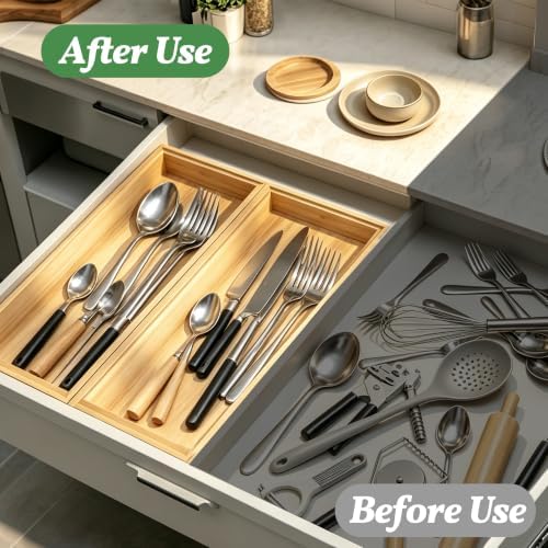 Bamboo Drawer Organizer Tray, 17" x 6", Stackable