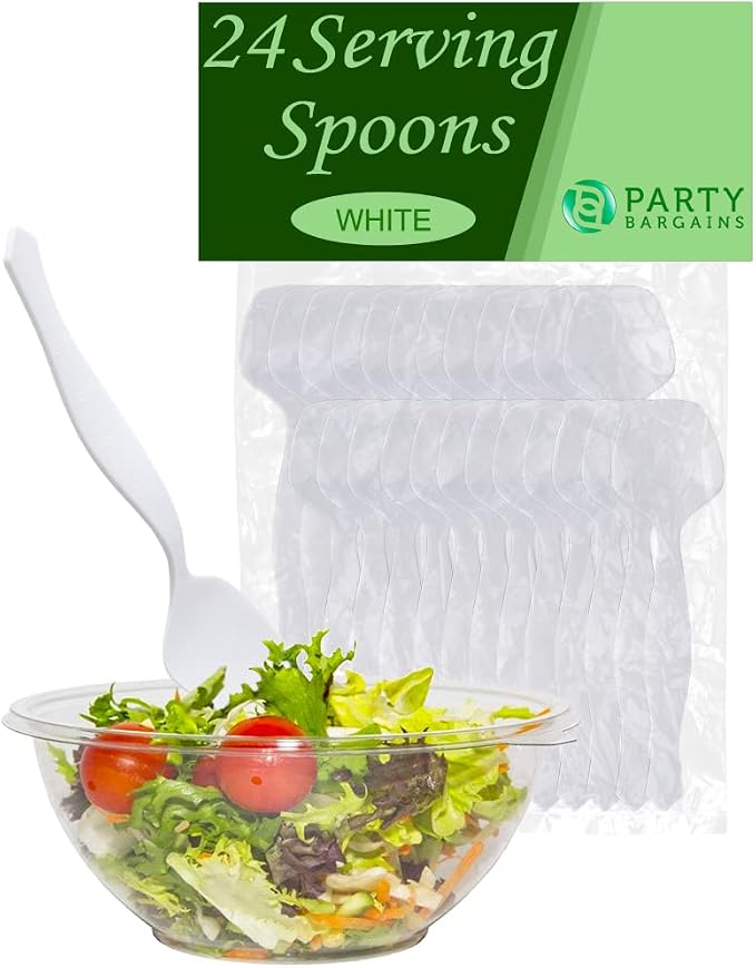 PARTY BARGAINS Disposable White Plastic Serving Spoons 8.75″ – Heavy-Duty White by PARTYBARGAINS