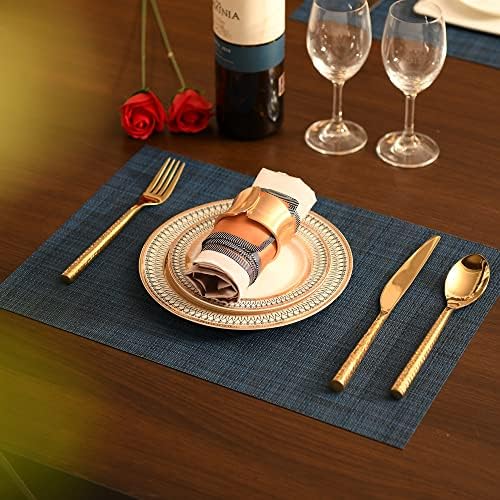 SLKQG Navy Blue Placemats Set of 4 - Easy Clean Washable Vinyl