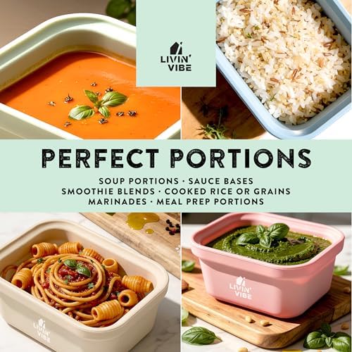Silicone Freezer Trays with Lids, 4 Pack, 8.45 fl oz (250 ml) Each