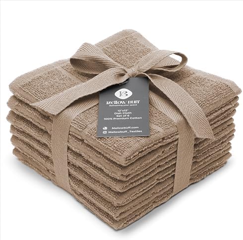 100% Cotton Terry Dish Cloth & Dish Towel, 6 Pack, Super Soft and