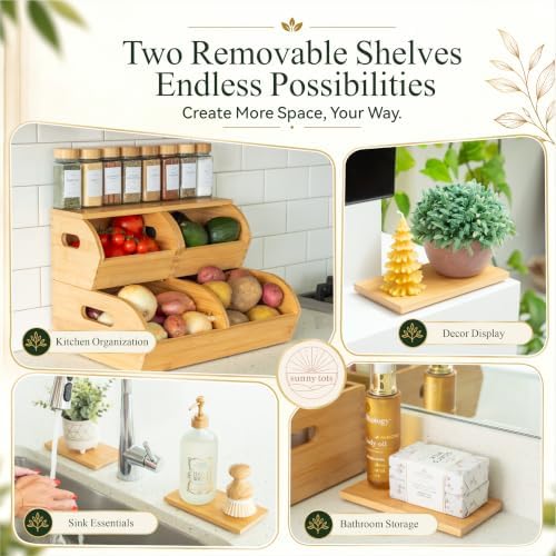 Bamboo Potato and Onion Storage Bin Wood Vegetable Garlic Produce