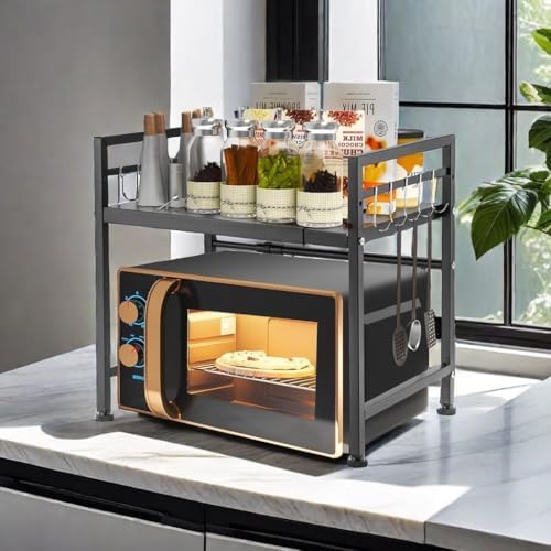 Expandable Carbon Steel Microwave Oven Rack with 6 Hooks