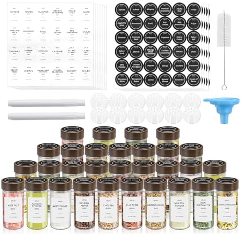VIBRATITE 30 Pack 4 oz Round Glass Spice Jars with Acacia Lids and