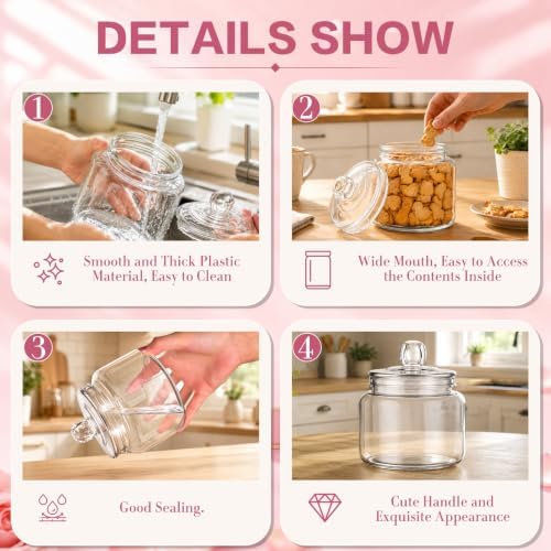 mwellewm 4Pcs Candy Jars with Lids&Spoons Cookie Dispenser Snack