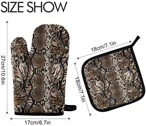 QMXO Abstract Leopard Snake Skin Print Oven Mitts Quilted Cotton