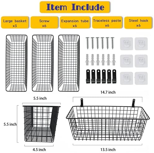 Joben Oligey 3-Set Extra-Large Hanging Wall Baskets, Black