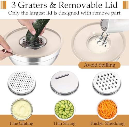 TeamFar Mixing Bowls, Stainless Steel Nesting Salad Bowls Set