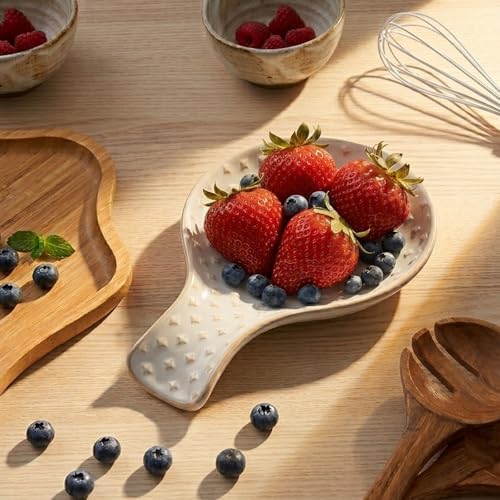 Ceramic Spoon Rest for Stove Top, Farmhouse Cooking Spoon Holder for