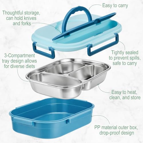FoldTier 3 Pack Stainless Steel Lunch Boxes Include 3 Lidded Condiment