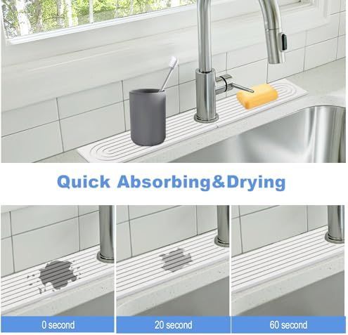 Stone Faucet Mat for Kitchen Sink, Super Water Absorbing,White