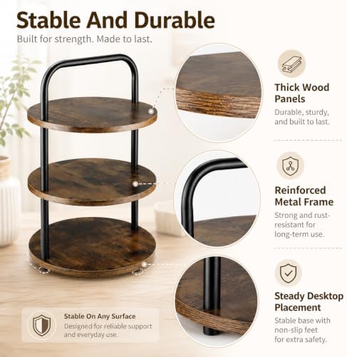 3-Tier Wood Serving Stand, 50 Cupcakes Round Tiered Display Tray with