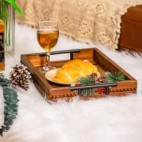 Wooden Serving Trays with Metal Handles 15 X 11inch Vintage Ottoman