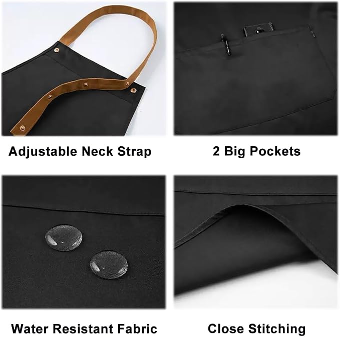 Kitchen Bib Apron with Pockets, Women Men Adjustable Neck Strap Water Resistant - Image 6
