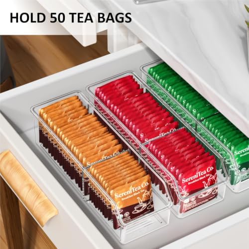 FUCDTEFC Tea Bag Organizer, Tea Bag Holder Box Storage Bin, Clear Tea