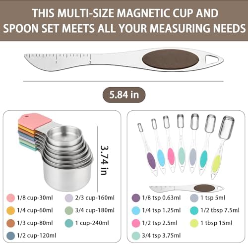 Magnetic Measuring Cups and Spoons Set, 7 Stainless Steel Measuring