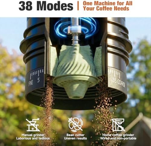 2-in-1 Portable Electric Burr Coffee Grinder, 38 Settings