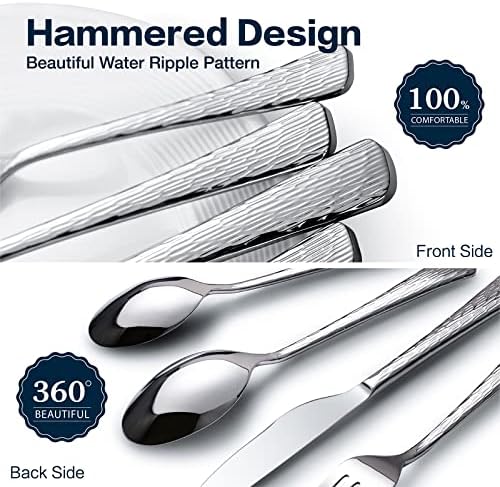40 Pcs Silverware Set 18/10 Stainless Steel Hammered Flatware Set for 8