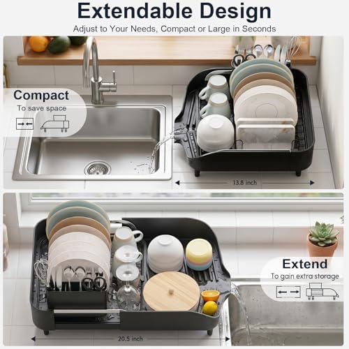 PULIDIKI Expandable Dish Drying Rack for Kitchen Counter