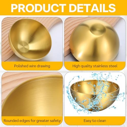 5 Pcs 5.9 Inch Gold Mixing Bowls, Decorative Metal Stainless Steel