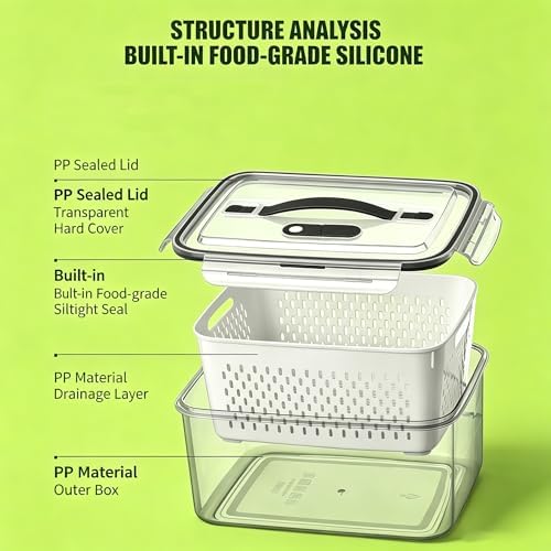 5 Pack Fruit Storage Containers for Fridge, Plastic Food Storage