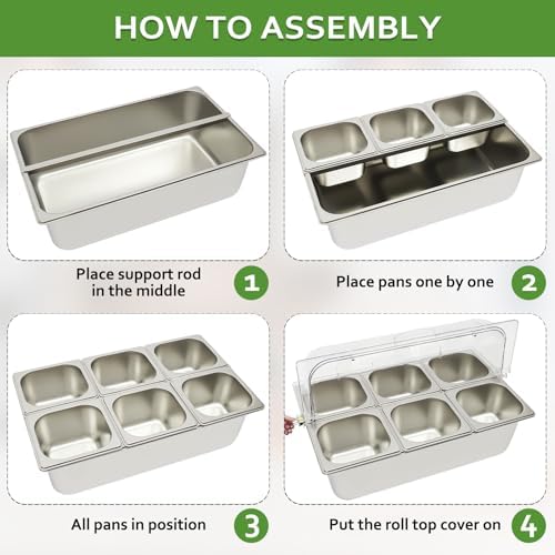 Countertop Ice Food Serving Display Tray, 6-Pan Cold Condiment Station