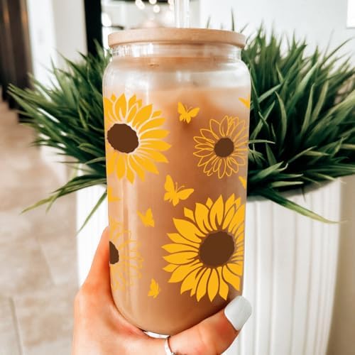 SANDJEST Sunflower Gifts for Women - Sunflower Cup 16 Oz Can Glass