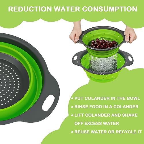 AUAUY 2 Pack Collapsible Colander Set, Round Silicone, 1 Large and 1