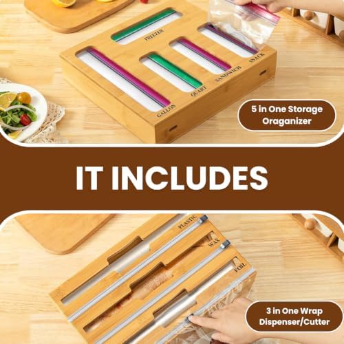 9 in 1 Bamboo Kitchen Drawer Storage Bag Organizer with Cutter