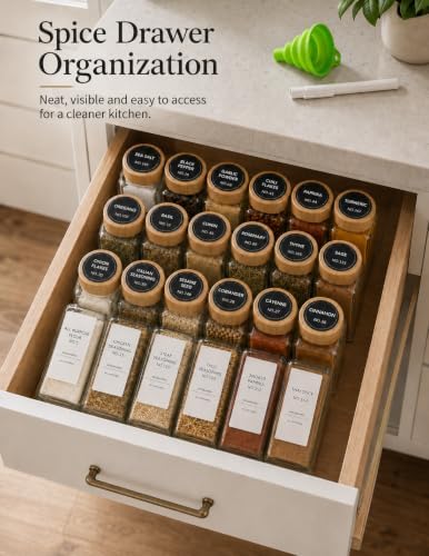 Spice Jar Set, 24 Pcs 4oz Glass Spice Jars with Labels and Bamboo