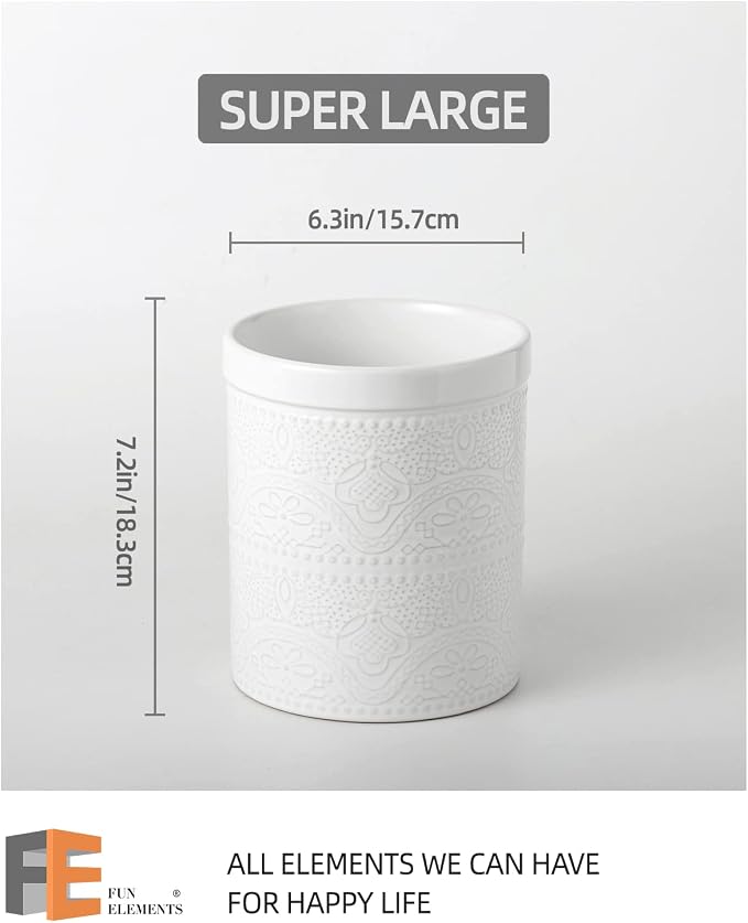 FUN ELEMENTS Kitchen Utensil Holder, 7.2" Super Large Utensil Crock Heavy and - Image 5
