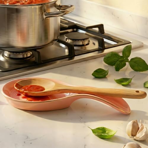 Ceramic Spoon Rest for Stove Top, Pink Spoon Holder Utensil Rest, Cute