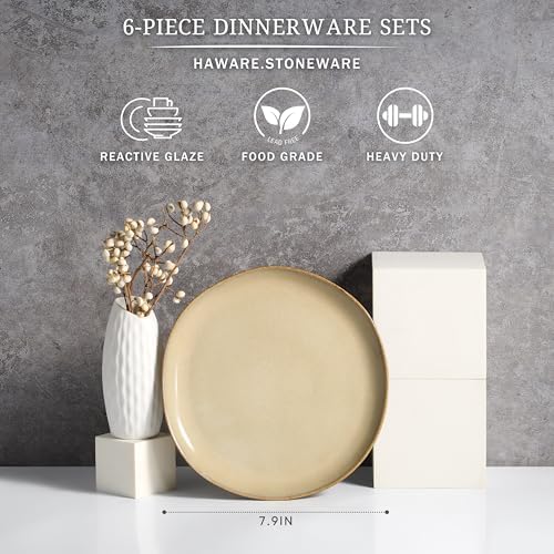 HaWare Stoneware Salad Plates Set of 6, 7.9” Heavy Duty Ceramic