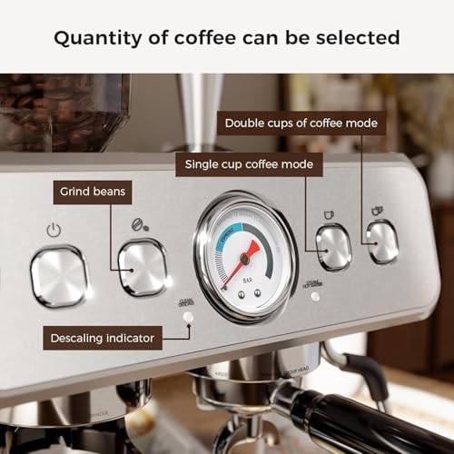 Kismile Espresso Machine with Grinder, 20 Bar, Stainless Steel