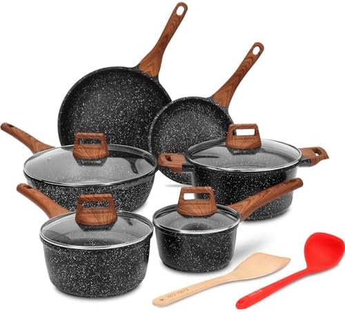 ESLITE LIFE Nonstick Cookware Sets, 12 Pcs Granite Coating Pots and