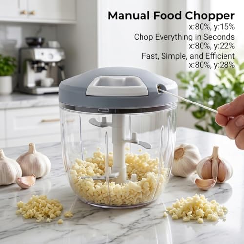 34oz Manual Food Chopper, 5-Blade Hand Pull String Vegetable Chopper &