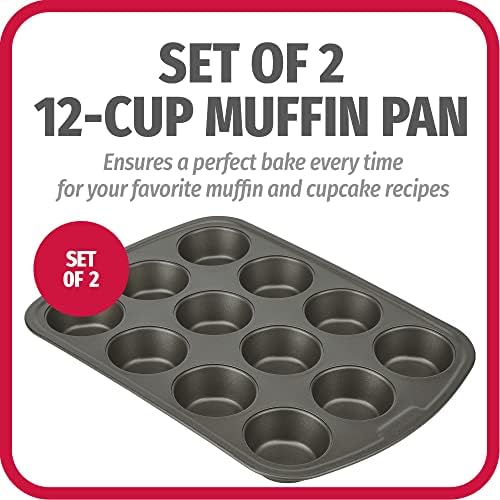 GoodCook Nonstick Steel 12-Cup Muffin Pan, Gray, Set of 2
