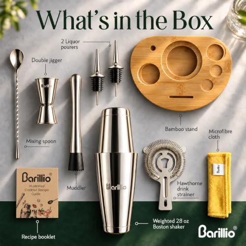 Barillio Elite Mixology Bartender Kit with Stand - Cocktail Shaker Set