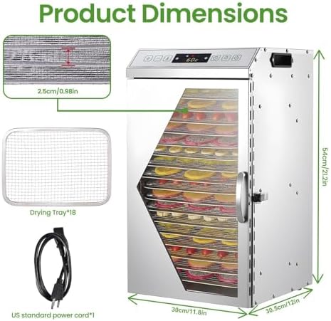 Touchscreen Food Dehydrator with 18 Stainless Steel Trays