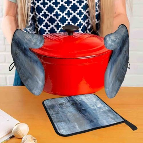 LOKMU Oven Mitts and Pot Holders Set of 3, Blue and Grey White