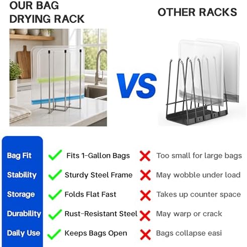 Reusable Bags Drying Rack, Extra Tall Foldable Stainless Steel Stand