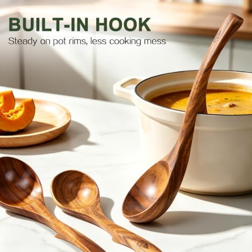 Teak Wooden Ladle Set, 3-Piece