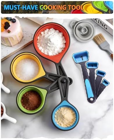 Collapsible Measuring Cups and Spoons Set with Funnel, 9-Piece